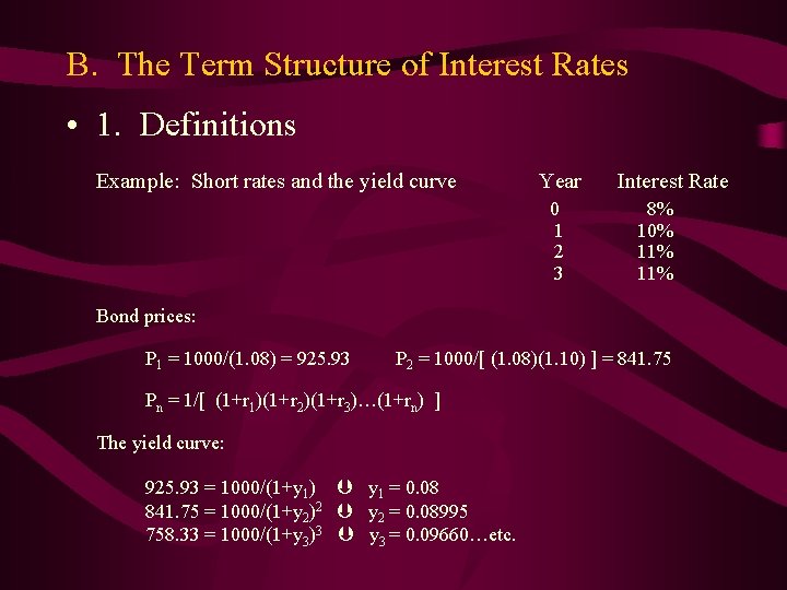 B. The Term Structure of Interest Rates • 1. Definitions Example: Short rates and