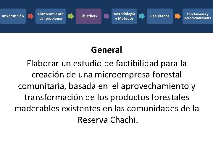 Introducción Planteamiento del problema Objetivos Metodología y Métodos Resultados Conclusiones y Recomendaciones General Elaborar