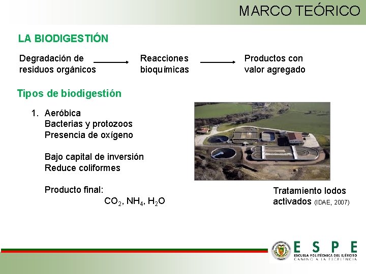 MARCO TEÓRICO LA BIODIGESTIÓN Degradación de residuos orgánicos Reacciones bioquímicas Productos con valor agregado
