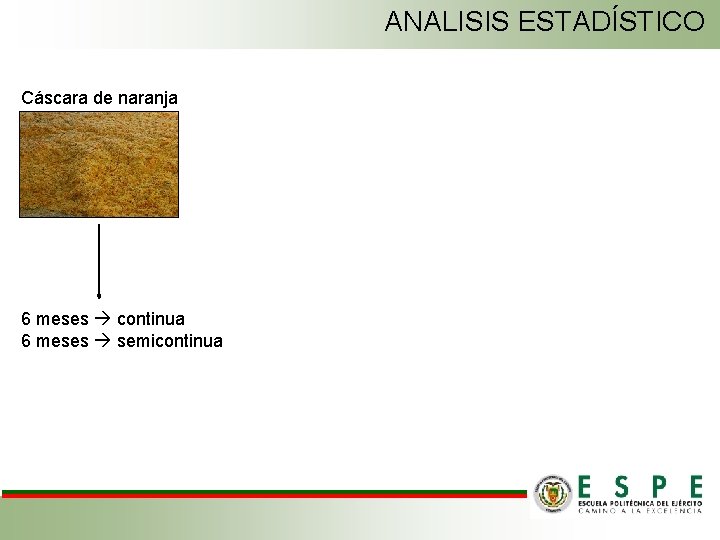 ANALISIS ESTADÍSTICO Cáscara de naranja 6 meses continua 6 meses semicontinua 