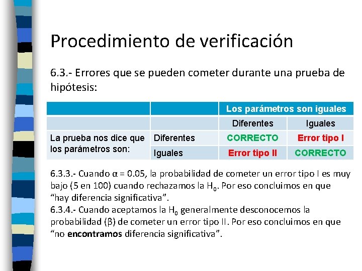 Procedimiento de verificación 6. 3. - Errores que se pueden cometer durante una prueba