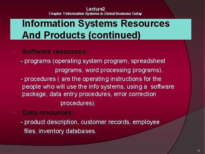 Lecture 2 Chapter 1 Information Systems in Global Business Today Information Systems Resources And