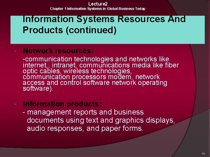 Lecture 2 Chapter 1 Information Systems in Global Business Today Information Systems Resources And
