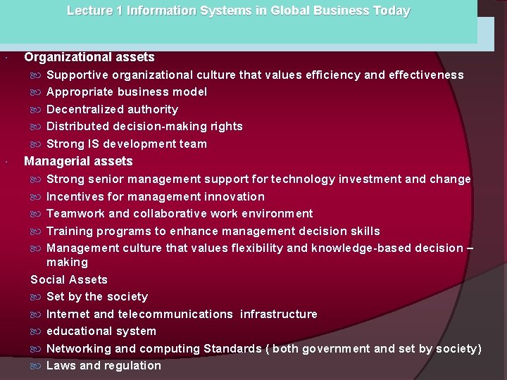 Lecture 1 Information Systems in Global Business Today Complementary Assets table 1 -3 Organizational