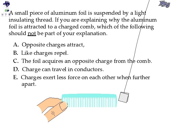 A small piece of aluminum foil is suspended by a light insulating thread. If