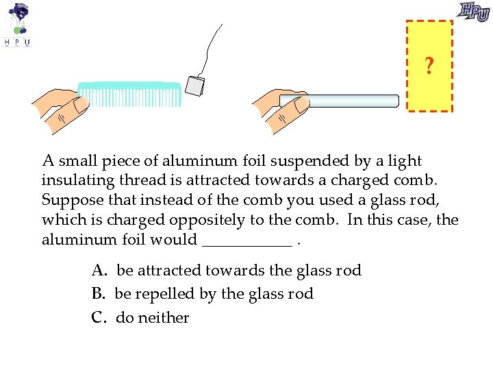 ? A small piece of aluminum foil suspended by a light insulating thread is
