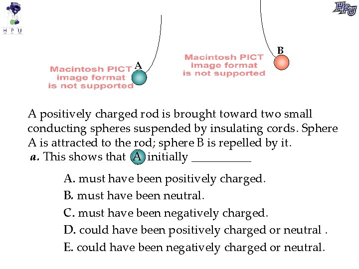 B A A positively charged rod is brought toward two small conducting spheres suspended