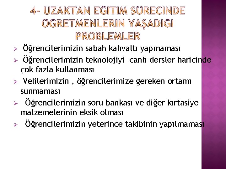 Öğrencilerimizin sabah kahvaltı yapmaması Ø Öğrencilerimizin teknolojiyi canlı dersler haricinde çok fazla kullanması Ø