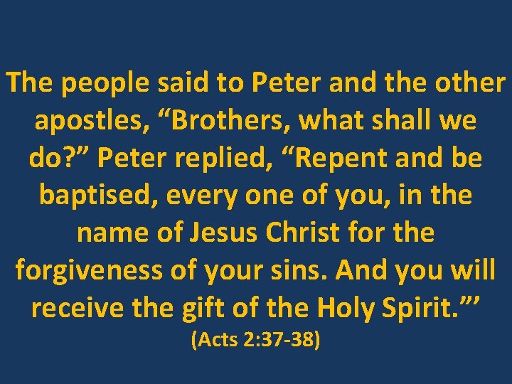 The people said to Peter and the other apostles, “Brothers, what shall we do?