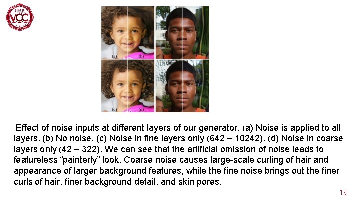 Effect of noise inputs at different layers of our generator. (a) Noise is applied