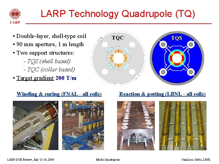 LARP Technology Quadrupole (TQ) • Double-layer, shell-type coil • 90 mm aperture, 1 m