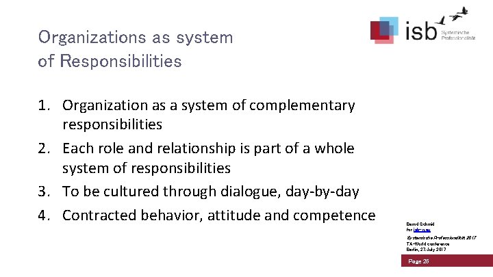 Organizations as system of Responsibilities 1. Organization as a system of complementary responsibilities 2.