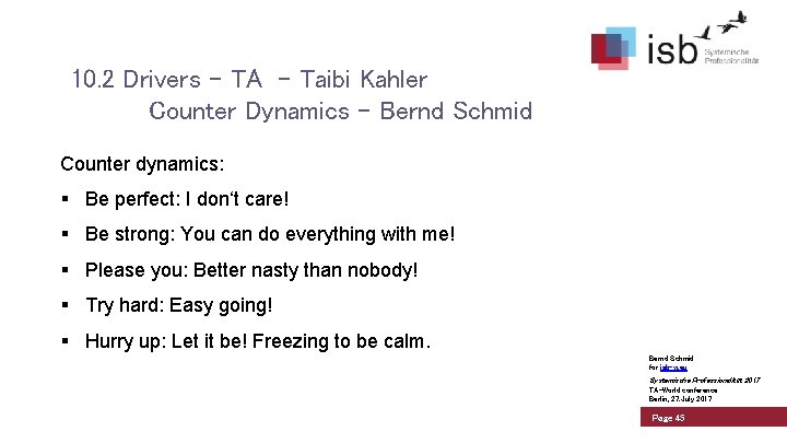 10. 2 Drivers – TA – Taibi Kahler Counter Dynamics – Bernd Schmid Counter