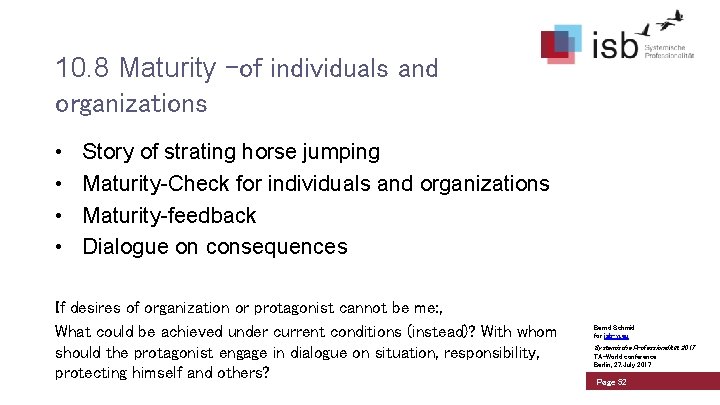 10. 8 Maturity -of individuals and organizations • • Story of strating horse jumping
