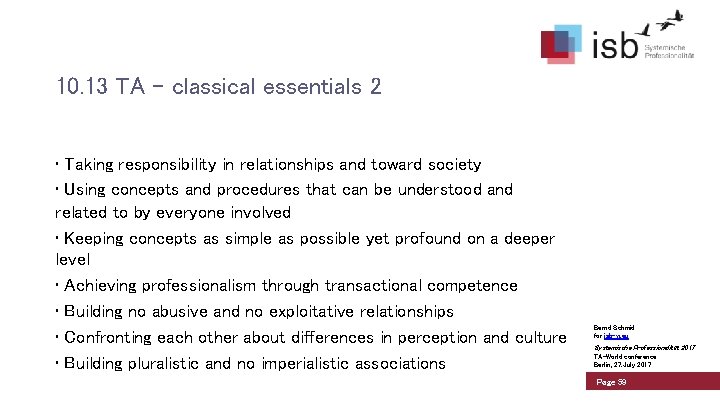 10. 13 TA – classical essentials 2 • Taking responsibility in relationships and toward