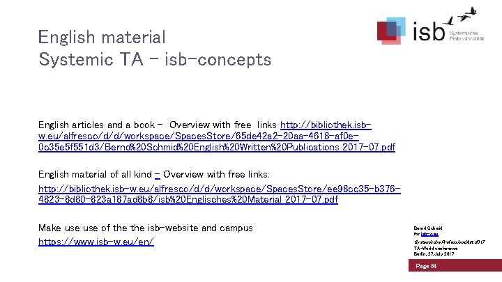 English material Systemic TA – isb-concepts English articles and a book - Overview with