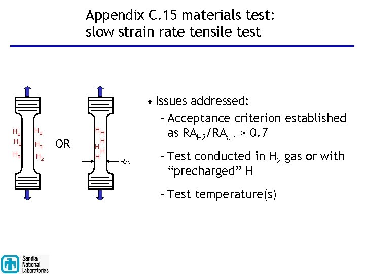 Appendix C. 15 materials test: slow strain rate tensile test H 2 H 2