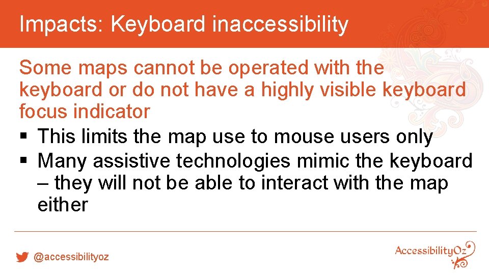 Impacts: Keyboard inaccessibility Some maps cannot be operated with the keyboard or do not