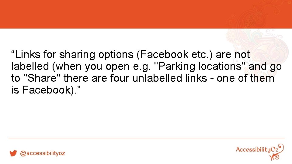 “Links for sharing options (Facebook etc. ) are not labelled (when you open e.