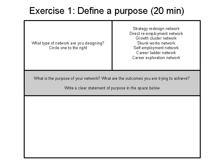 Exercise 1: Define a purpose (20 min) What type of network are you designing?