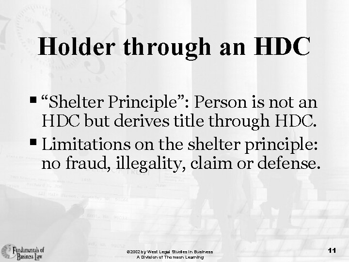 Holder through an HDC § “Shelter Principle”: Person is not an HDC but derives