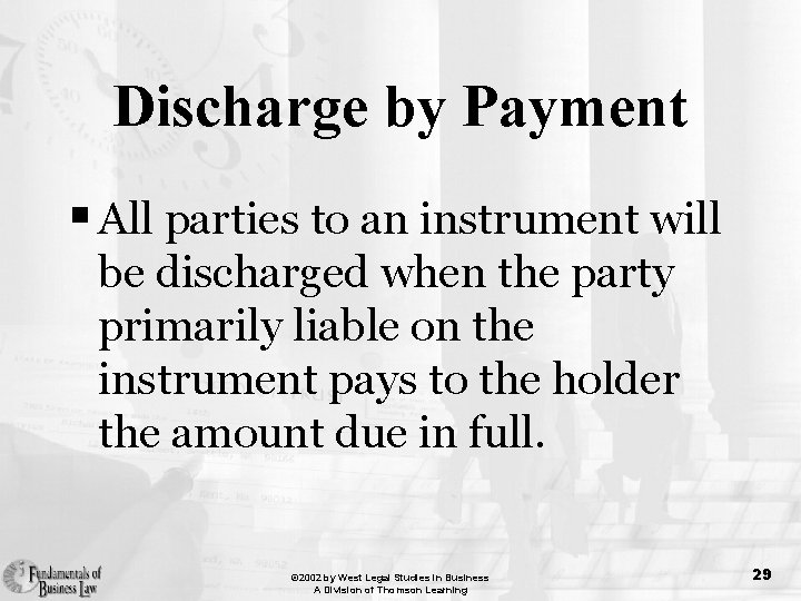 Discharge by Payment § All parties to an instrument will be discharged when the