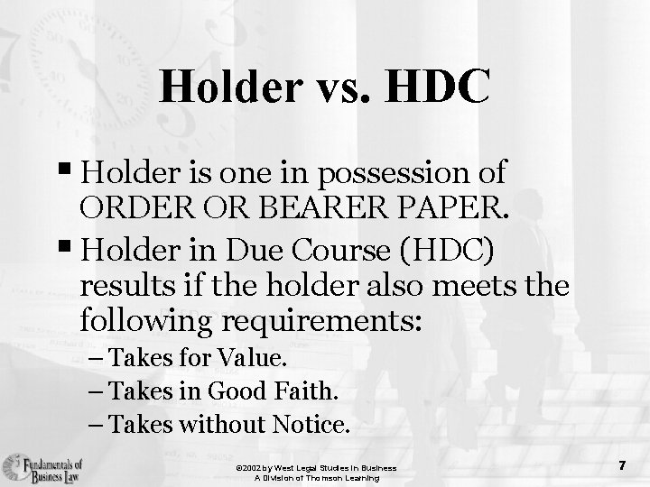 Holder vs. HDC § Holder is one in possession of ORDER OR BEARER PAPER.