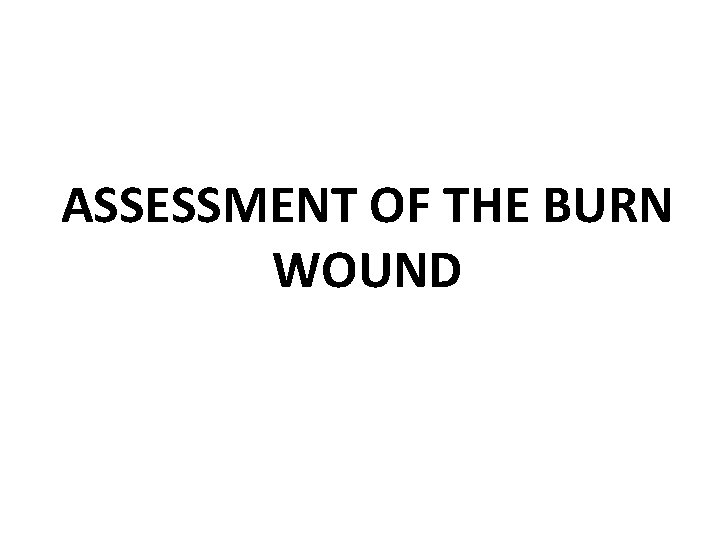 ASSESSMENT OF THE BURN WOUND 