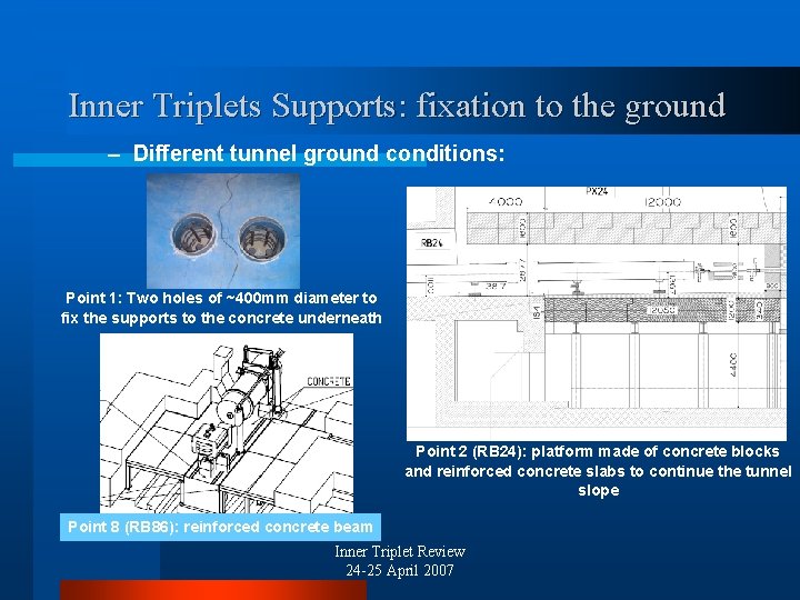 Inner Triplets Supports: fixation to the ground – Different tunnel ground conditions: Point 1: