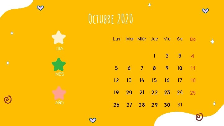 Octubre 2020 Lun Mar Miér Jue Vie Sa Do 1 2 3 4 DÍA