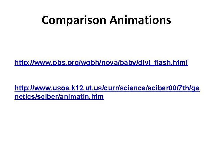 Comparison Animations http: //www. pbs. org/wgbh/nova/baby/divi_flash. html http: //www. usoe. k 12. ut. us/curr/science/sciber