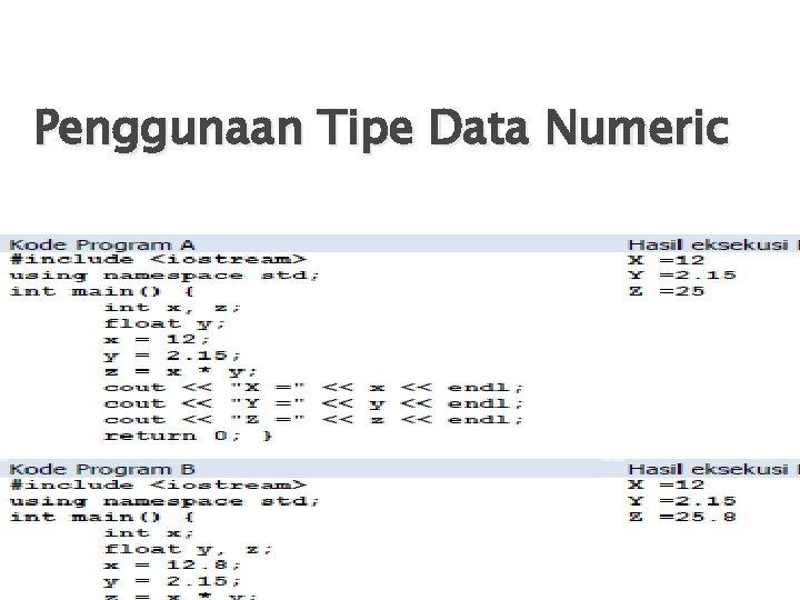 Penggunaan Tipe Data Numeric 