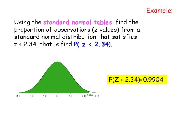 Example: Using the standard normal tables, find the proportion of observations (z values) from Example: Using the standard normal tables, find the proportion of observations (z values) from