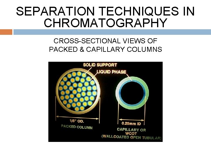 SEPARATION TECHNIQUES IN CHROMATOGRAPHY CROSS-SECTIONAL VIEWS OF PACKED & CAPILLARY COLUMNS 