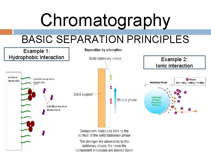 Chromatography BASIC SEPARATION PRINCIPLES Example 1: Hydrophobic interaction Example 2: Ionic interaction 