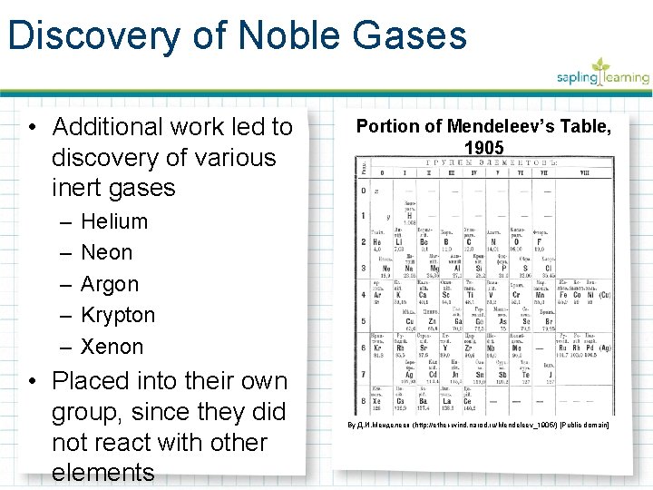 Discovery of Noble Gases • Additional work led to discovery of various inert gases