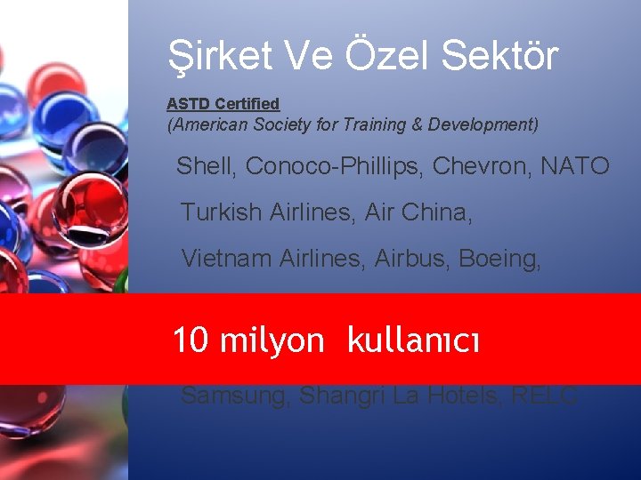 Şirket Ve Özel Sektör ASTD Certified (American Society for Training & Development) Shell, Conoco-Phillips,