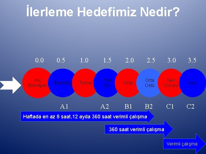 İlerleme Hedefimiz Nedir? 0. 0 Hiç Bilmeyen 0. 5 Başlangıç A 1 1. 0