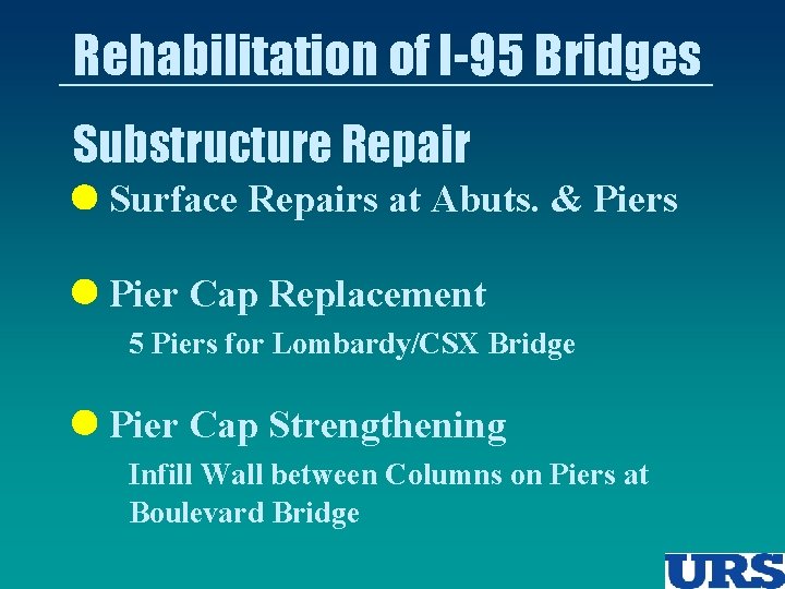 Rehabilitation of I-95 Bridges Substructure Repair l Surface Repairs at Abuts. & Piers l