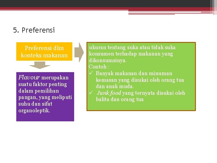 5. Preferensi dlm konteks makanan Flavour merupakan suatu faktor penting dalam pemilihan pangan, yang