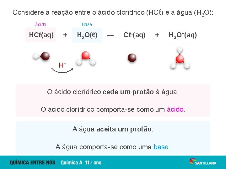 Considere a reação entre o ácido clorídrico (HCℓ) e a água (H 2 O):