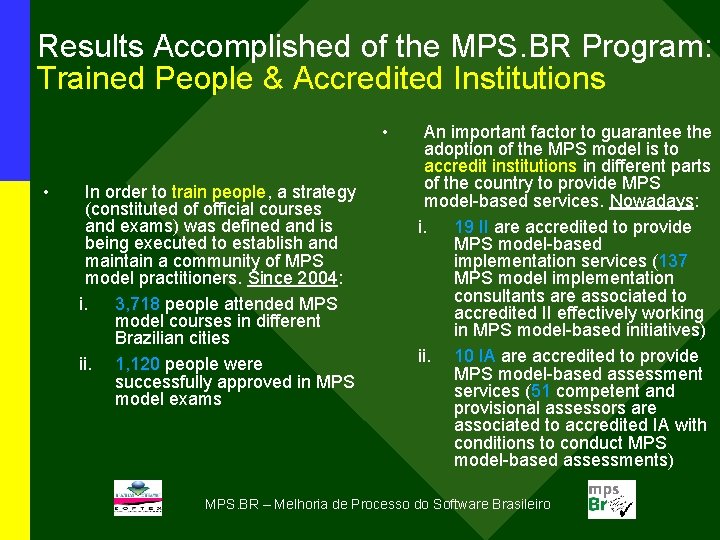 Results Accomplished of the MPS. BR Program: Trained People & Accredited Institutions • •