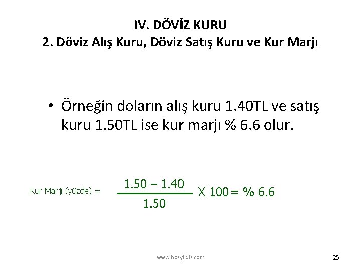 IV. DÖVİZ KURU 2. Döviz Alış Kuru, Döviz Satış Kuru ve Kur Marjı •