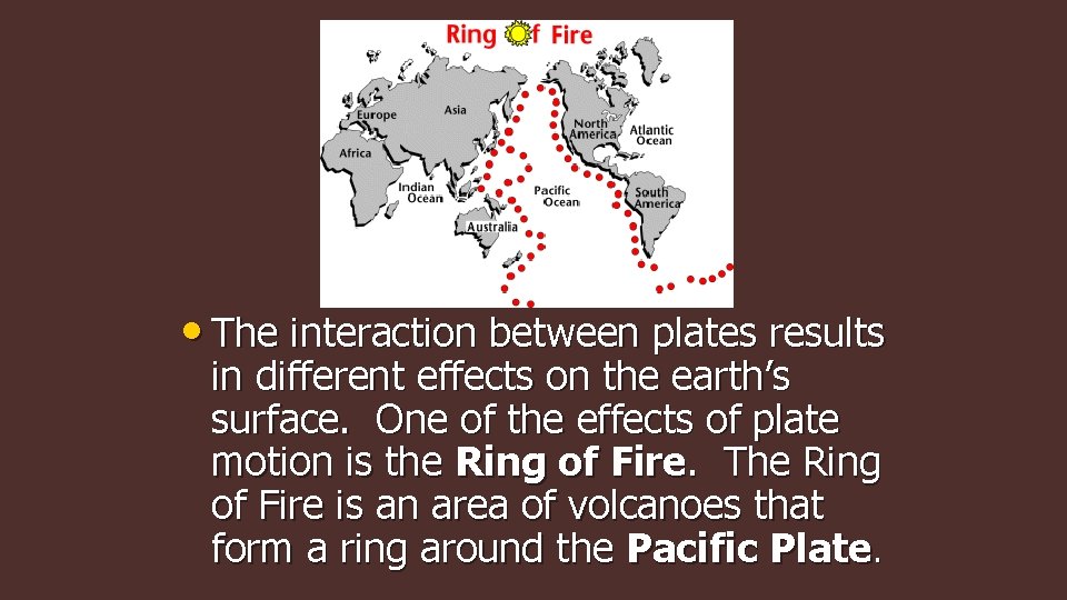  • The interaction between plates results in different effects on the earth’s surface.
