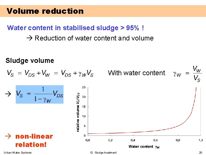 Volume reduction Water content in stabilised sludge > 95% ! Reduction of water content