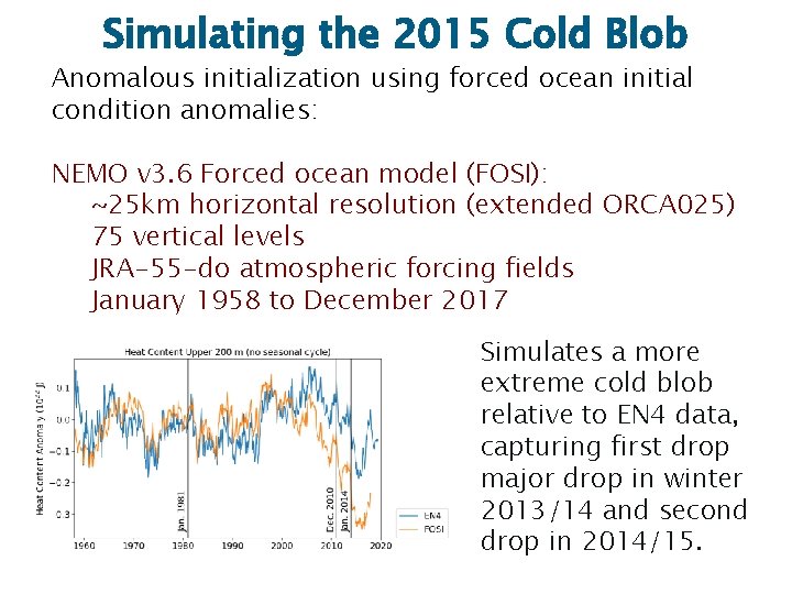 Simulating the 2015 Cold Blob Anomalous initialization using forced ocean initial condition anomalies: NEMO