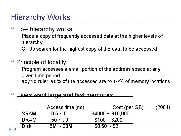 Hierarchy Works How hierarchy works Place a copy of frequently accessed data at the