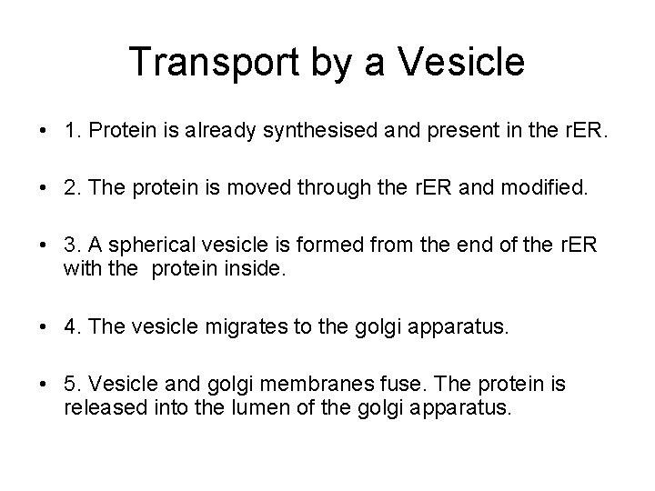 Transport by a Vesicle • 1. Protein is already synthesised and present in the