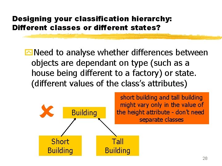 Designing your classification hierarchy: Different classes or different states? y. Need to analyse whether