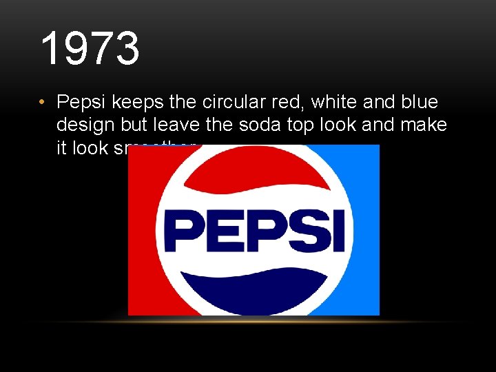 1973 • Pepsi keeps the circular red, white and blue design but leave the